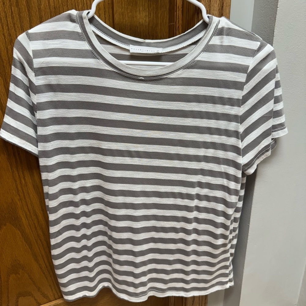 Gray Striped Short Sleeve Tee
